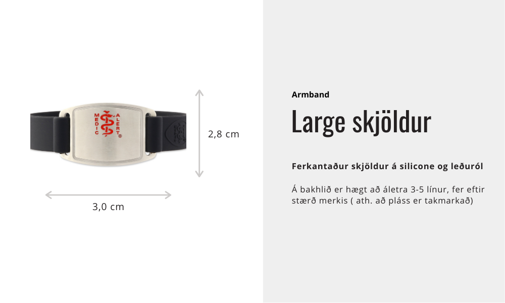 Armband - Large skjöldur silicone : leðuról
